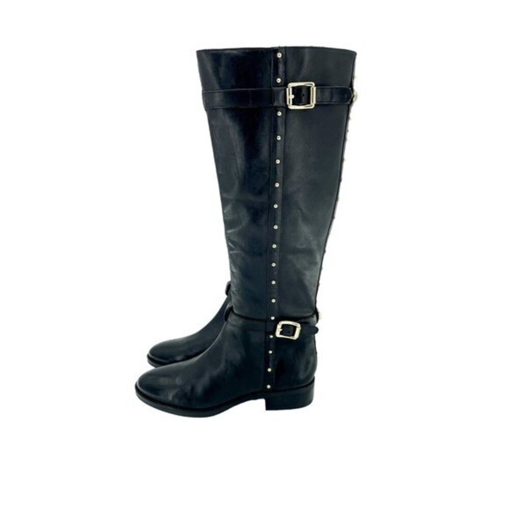 Vince Camuto Black Boots Studded Leather Tall Riding Boots SZ 5.5 New